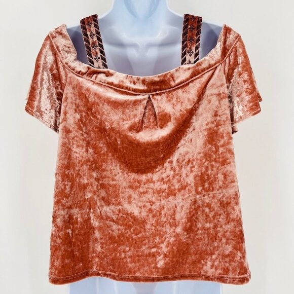 Lucky Brand Women's Velvet Cold Shoulder Top Size XS Pink V-Neck Blouse - Picture 5 of 9